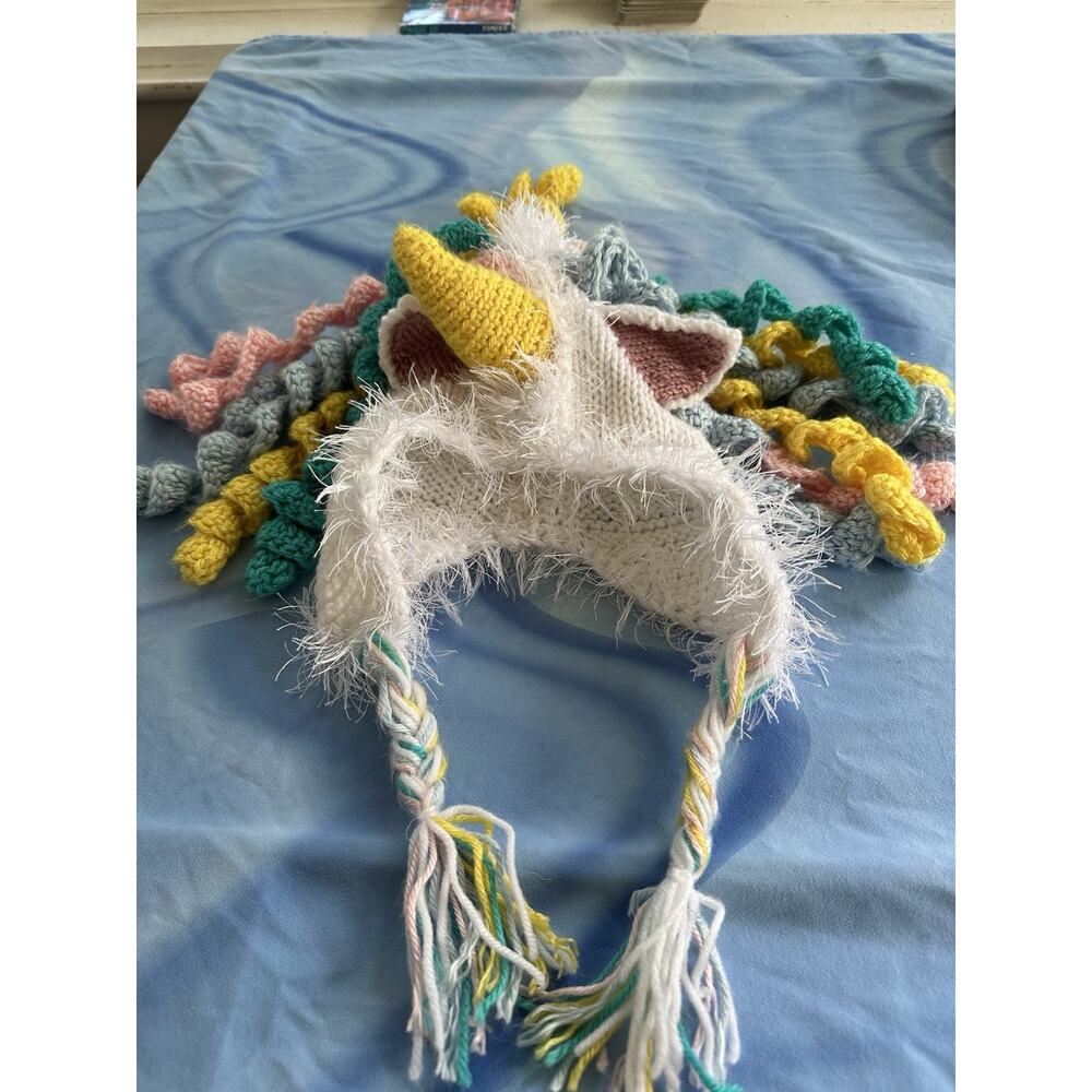 Hand Knit Unicorn Winter Hat Kids One Size
